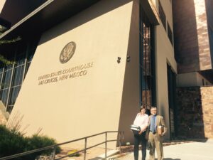 Legal Director Gail Evans and co-counsel Dan Yohalem outside the Federal District Courthouse in Las Cruces.